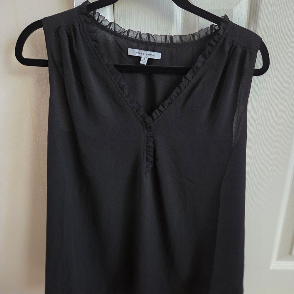 Naked Zebra Black Ruffle Trim Blouse